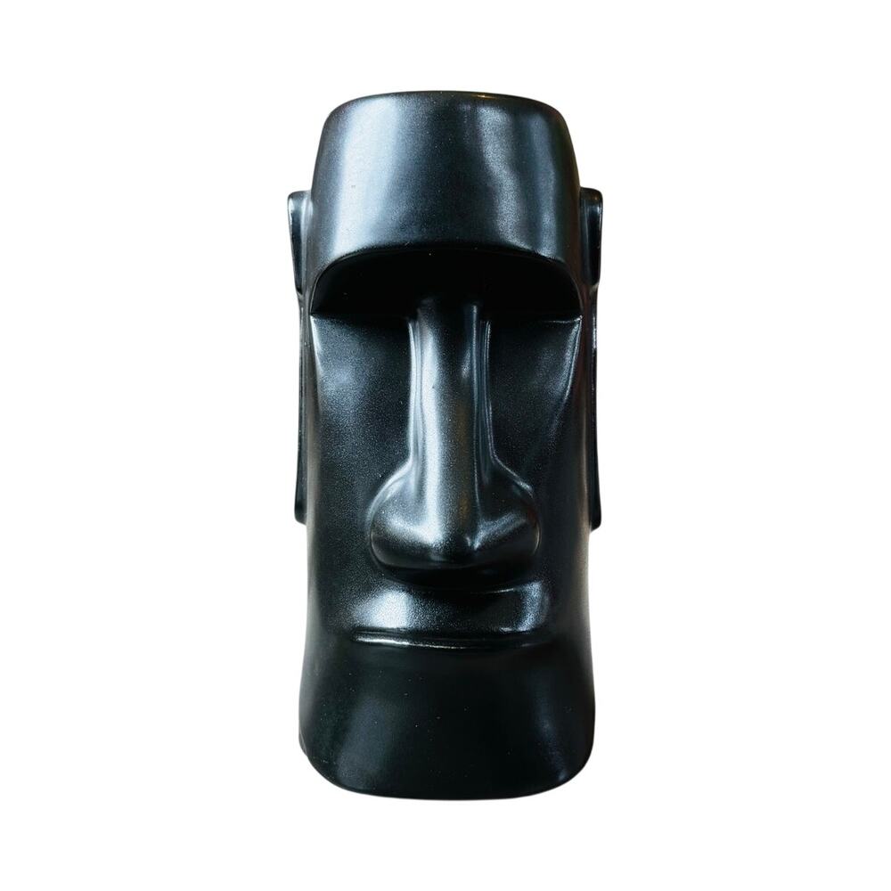Vintage OMC Japan Black Moai Head Vase 7.5" Mid Century Modern Tiki Decor